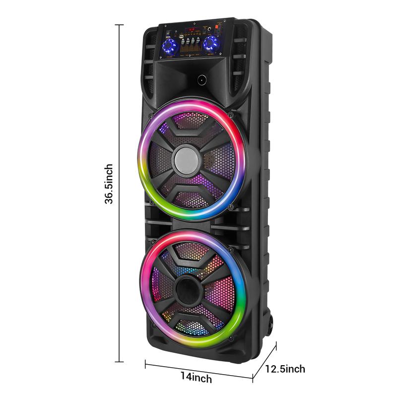 Dual 12 inch Karaoke Speaker System Portable Party Box Loud Big Speaker Wireless Bluetooth TWS Rechargeable FM Radio Remote Control Microphone LED Lighting