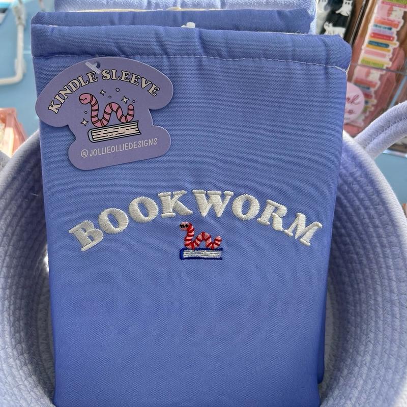 Embroidered Bookworm Padded EReader Sleeve