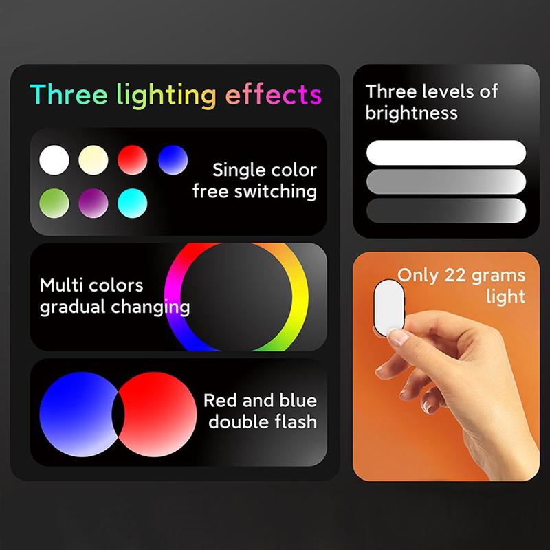 7 Color Magnetic Smartphone Fill Light, Multipurpose Portable Cellphone Stabilizer, Adjustable Brightness Selfie Light, Mini Handheld Pan & Tilt Beauty Light, LED Lights for Phone Selfie Recording, Phone Accessories