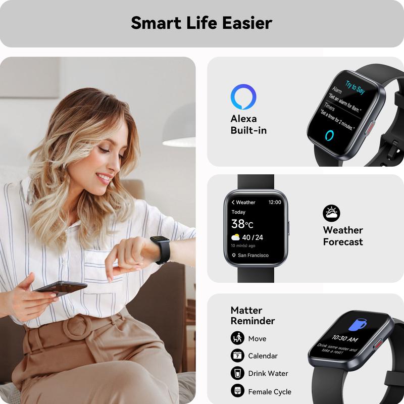 Multifunction Smartwatch For iPhone Android Smartphone，Smartwatch with alexa,smart watch for women&men,Touch Screen ,Stable Bluetooth Call, with Heart Rate SpO2 Sleep Monitor, Summer Gift,100 Sports, IP68 Waterproof, Devices Wearable Wristwatch