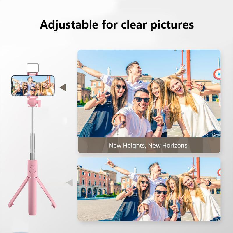 Wireless Selfie Stick with Rechargeable Flash Light & Remote Control, Multifunctional Phone Holder for Live Streaming, Travel & Photography