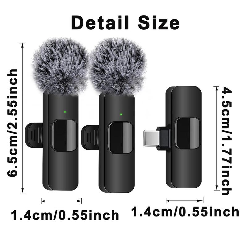 Wireless Lavalier Microphone, USB Rechargeable Microphone, Plug & Play Built-in Noise Reduction Chip Microphone for Video Recording