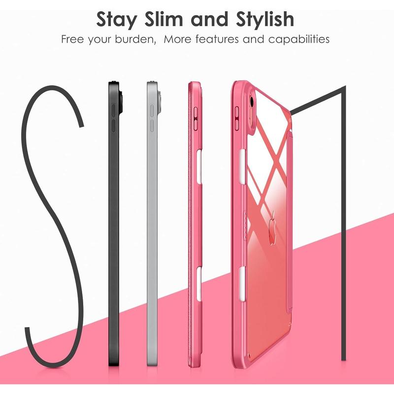 for iPad 10th generation case 2022, 10.9 inch case with clear transparent back and TPU shockproof frame cover [built-in pencil holder, support auto sleep wake]-watermelon