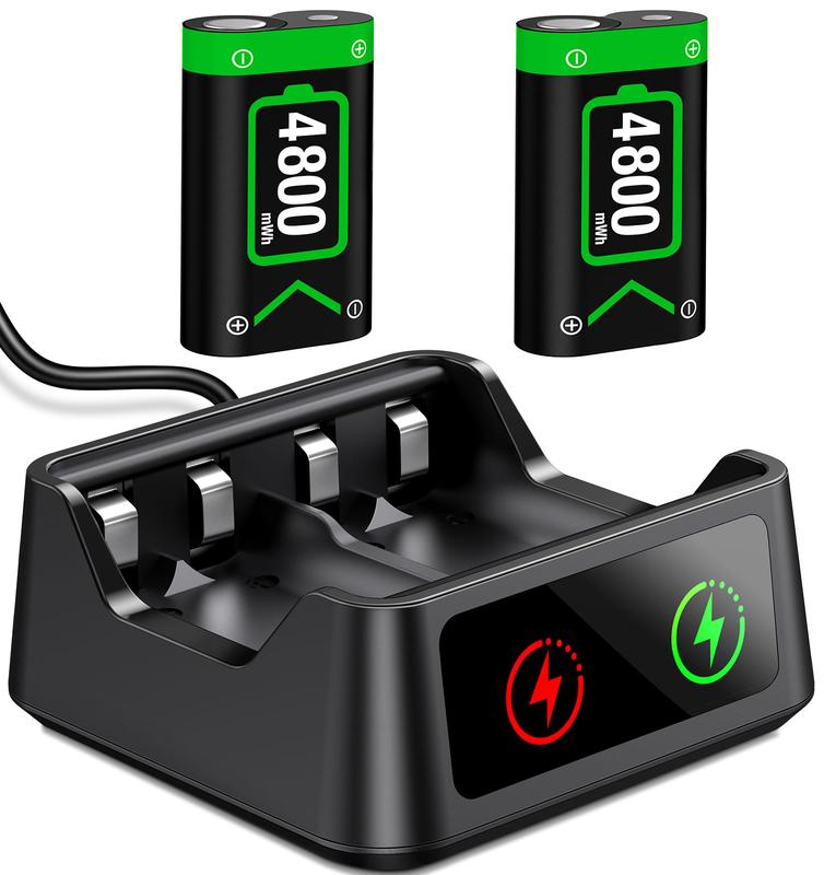 Charger for Xbox One Controller Battery Pack with 2x4800mWh Rechargeable Xbox One Battery Charger Station for Xbox Series X|S, Xbox One S X Elite Controllers-Xbox One Accessories