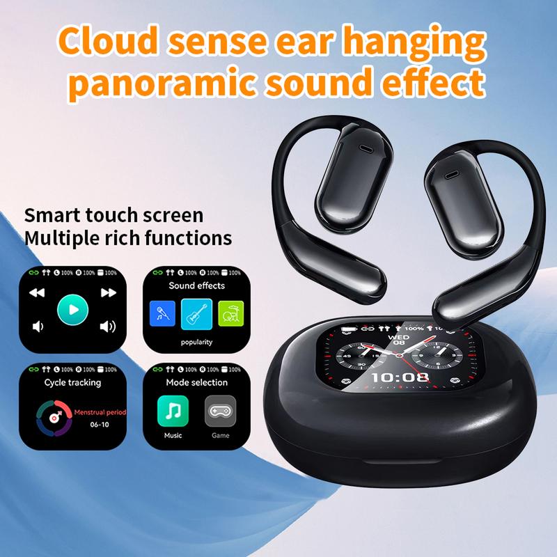 Touchscreen OWS earbuds open ear Bluetooth earphones IPX5 waterproof headset HIFI sound Fullcolor display charging case Light-weight sports Audio