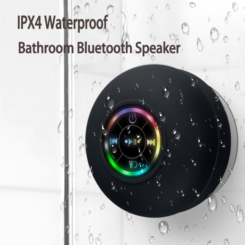 Mini Bluetooth Shower Speaker with LED light, Portable IPX4 Waterproof, Hands-Free Speakerphone. Rechargeable Using Micro USB, Wireless Stereo for Beach, Shower & Home