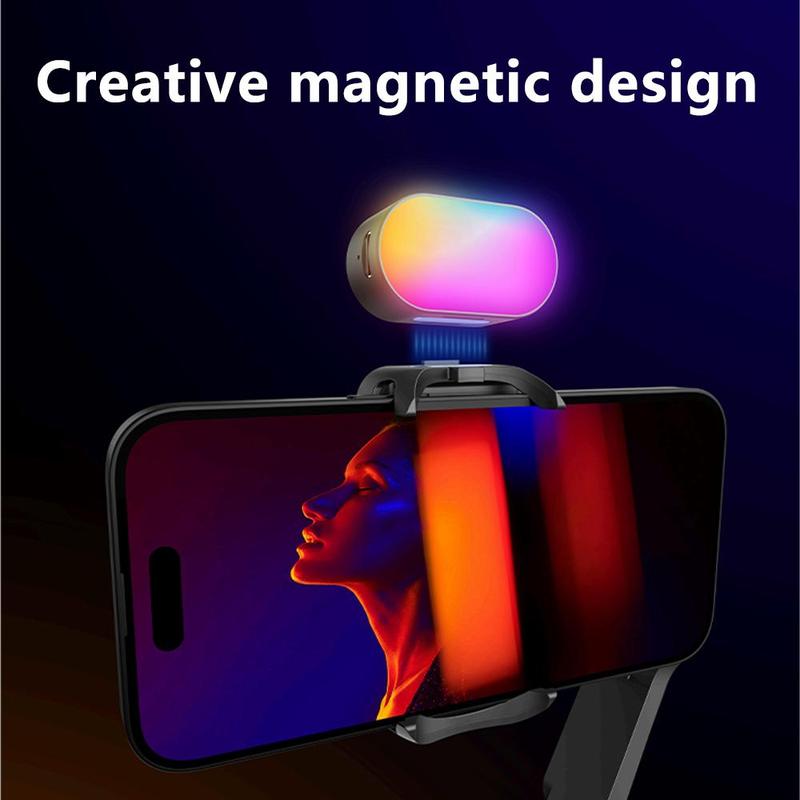 7 Color Magnetic Smartphone Fill Light, Multipurpose Portable Cellphone Stabilizer, Adjustable Brightness Selfie Light, Mini Handheld Pan & Tilt Beauty Light, LED Lights for Phone Selfie Recording, Phone Accessories