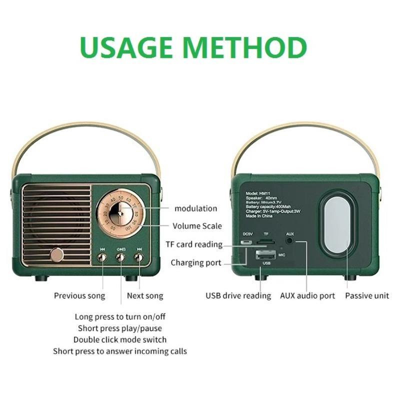 Vintage Wireless Speaker, Portable Mini Speaker with Built-in Microphone, Music Player for Home Office Outdoor Travel