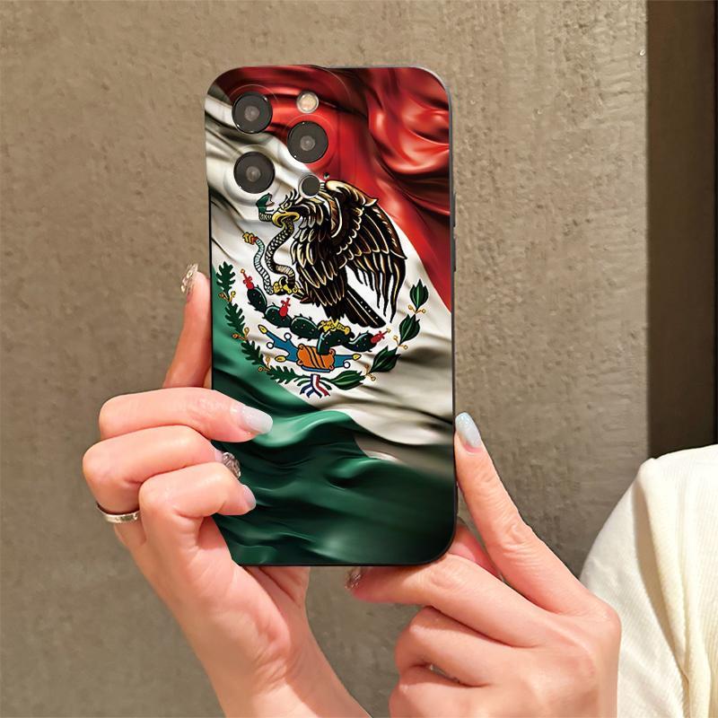 Mexico Flag Pattern Phone Case, 1 Count Full Body Shockproof Phone Protective Cover, Fashion Phone Accessories Compatible with iPhone 11 12 13 14 15 Pro Max