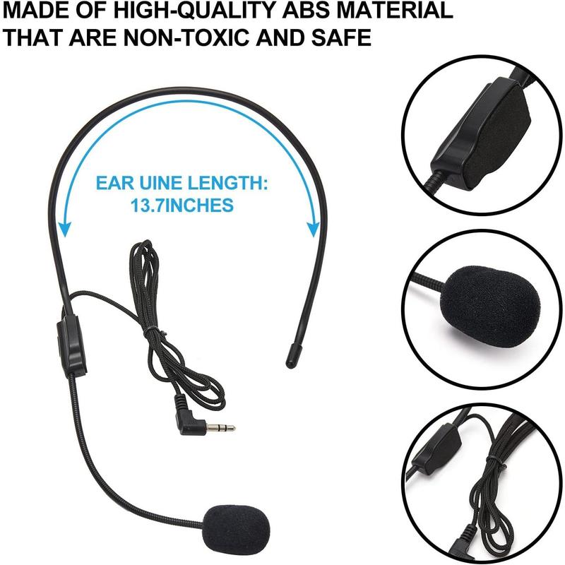 2 Sets of Headworn Microphones, Flexible Wired Boom, 3.5mm Black Interface, Suitable for Teachers, Speakers, Dancers, Presenters, Singers, Coaches, Elderly People, etc.