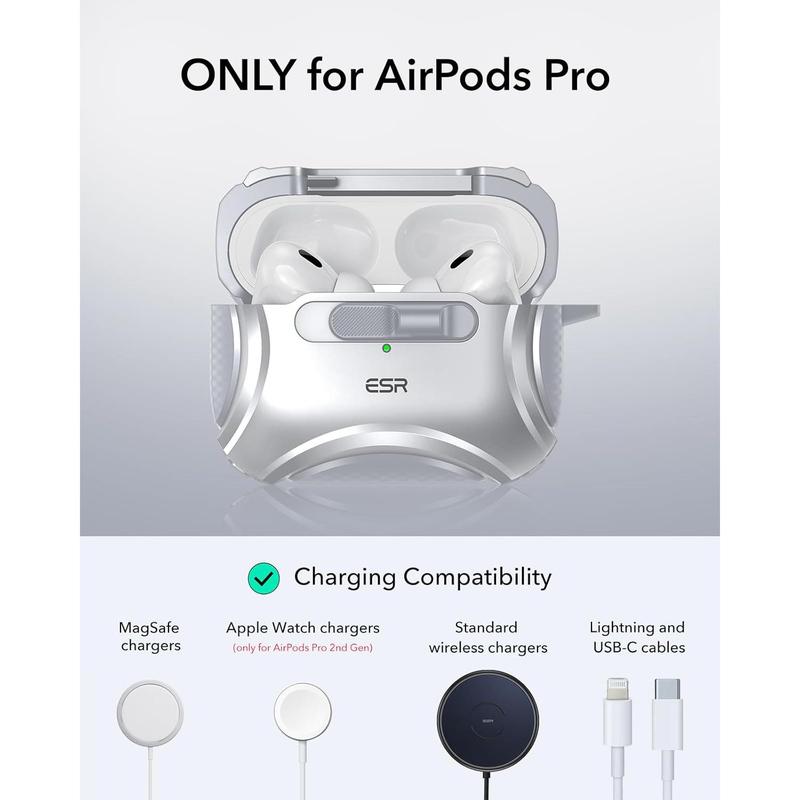 AirPods Pro Case for 1st & 2nd Generation (2019 2022 2023), Compatible with USB-C Lightning, MagSafe Compatible, Drop-Proof Design, Easy Access, Silver Grey.