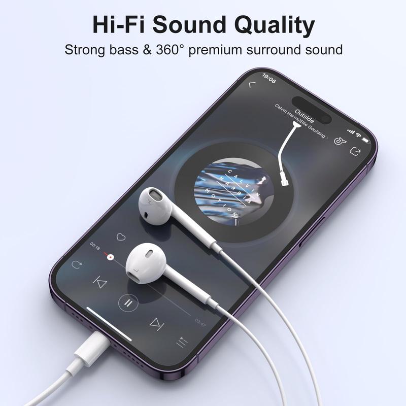 Earbuds, Wired Earphones (Built-in Microphone & Volume Control) Noise Canceling Isolating Headphones for iPhone 14 13 12 11 SE X XR XS 8 7