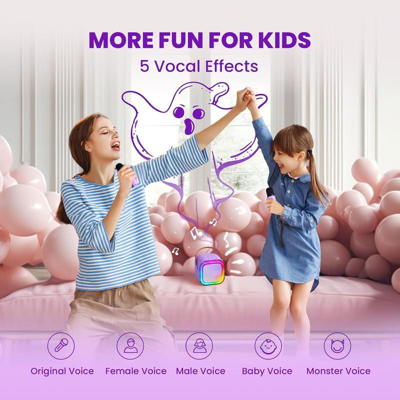 Mini Karaoke Machine for Kids, Christmas Birthday Gifts for Girls Boys Toy 4, 5, 6, 7, 8, 9, 10, 12+, Portable Bluetooth Speaker with 2 Wireless Mics, Karafun Premium Songs for All Ages(Purple)