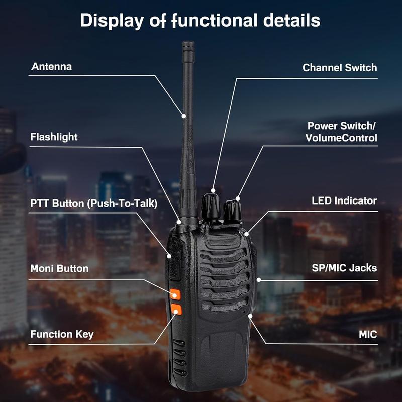 Walkie Talkies 888S Rechargeable Long Range with Earpieces for Adults, 16 Channel Professional Radio Handheld Two Way Radios Li-ion Battery and Charger Included