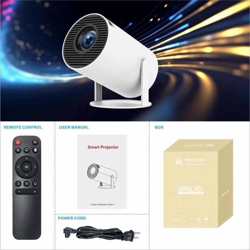 Portable Projector, Auto Keystone Correction Mini Projector, 4K  200 ANSI Smart Projector with 2.4 5G WiFi, BT 5.0, 130 Inch Screen, 180 Degree Flip, Round Design, Home Video Projector