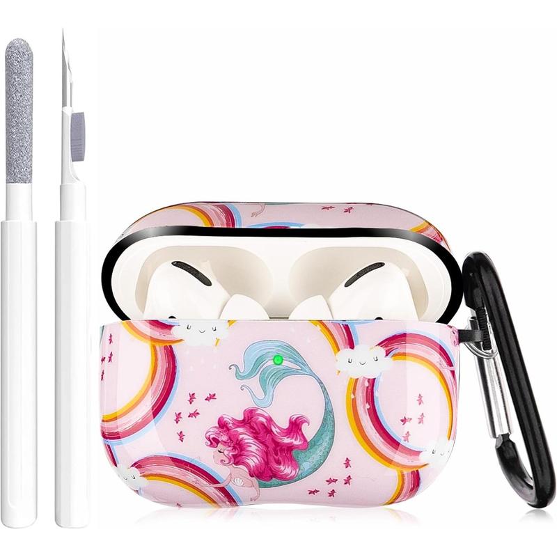 Cute Glitter Airpods Pro 2nd 1st Generation Case with Cleaner Pen, Shell Pattern Airpods iPod Pro 2 Gen Cover Protective Skin Girl Women with Luxury Keychain 2023 2022 2019 - Colorful