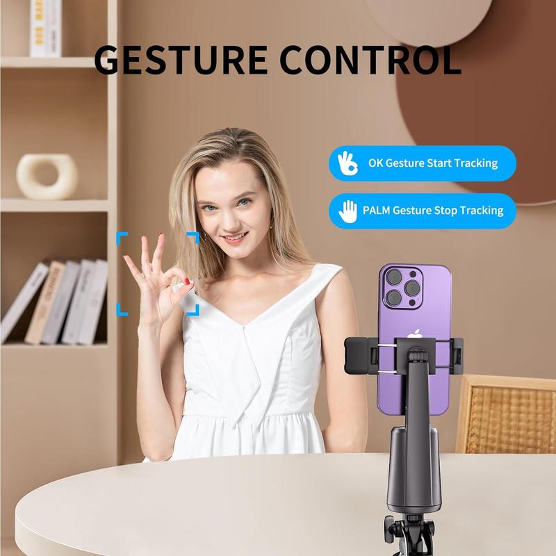 360° Rotating Auto Face Tracking Phone Holder,Auto Tracking Phone,No App Required,1 4-inch Interface,Stand Phone Camera Stand with Remote and Gesture Control,Rechargeable Smart Shooting Stand for Live Video Recording,Built-in Rechargeable Battery