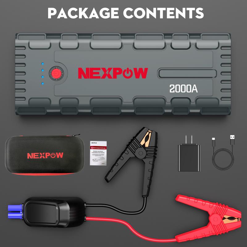 NEXPOW Jump Starter Battery - Black 1500A,Grey 2000A Peak Jump Box,with USB Quick Charge 3.0 (Up to 7.0L Gas or 6.5L Diesel Engine), 12V Portable Jump Box, Battery Booster,Built-in LED Light