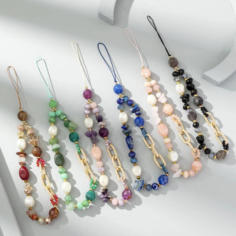 Minimalist-style Colorful Stone Beaded Phone Chain, 1 Count Fashionable Phone Lanyard, Phone Strap for Women & Men, Phone Accessories