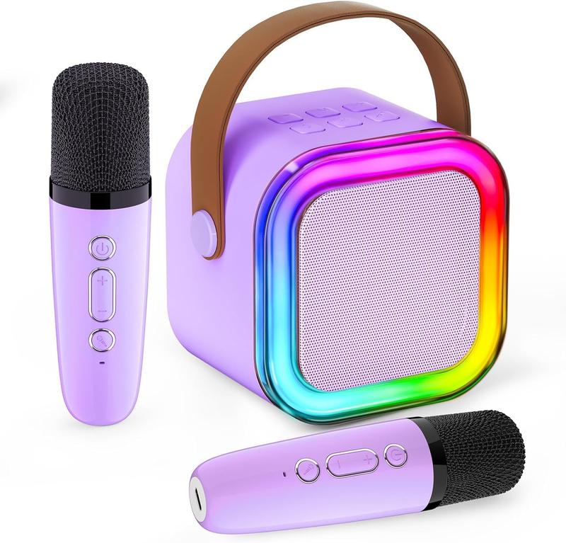 Mini Karaoke Machine for Kids, Christmas Birthday Gifts for Girls Boys Toy 4, 5, 6, 7, 8, 9, 10, 12+, Portable Bluetooth Speaker with 2 Wireless Mics, Karafun Premium Songs for All Ages(Purple)