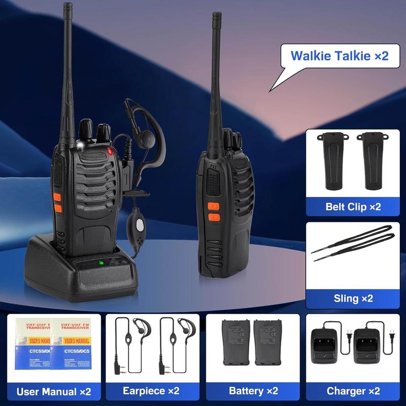 Walkie Talkies 888S Rechargeable Long Range with Earpieces for Adults, 16 Channel Professional Radio Handheld Two Way Radios Li-ion Battery and Charger Included