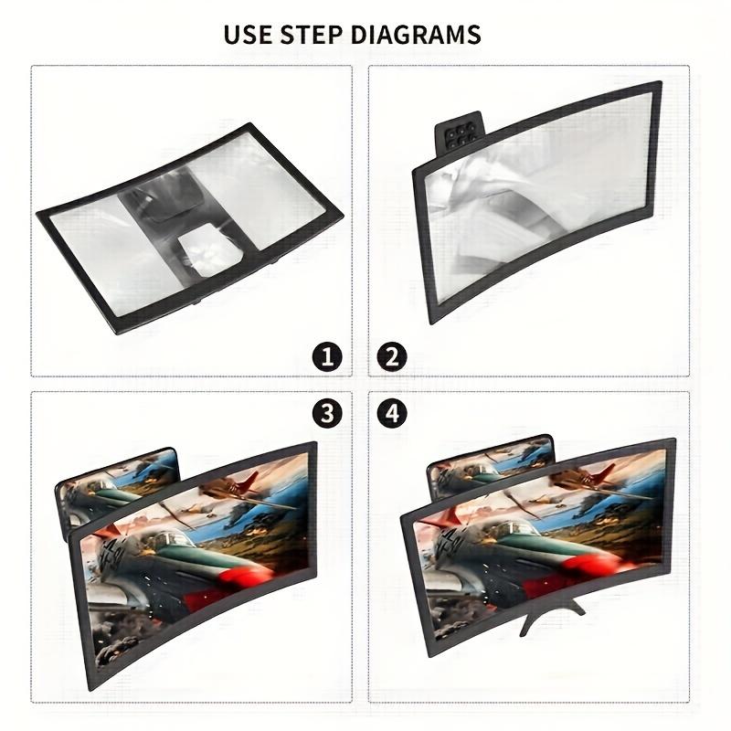 1pc ABS Material 3D HD Mobile Phone Screen Amplifier with Curved Surface, Universal Video Projection Bracket with Strong Adhesion Baffle and Wide Viewing Angle