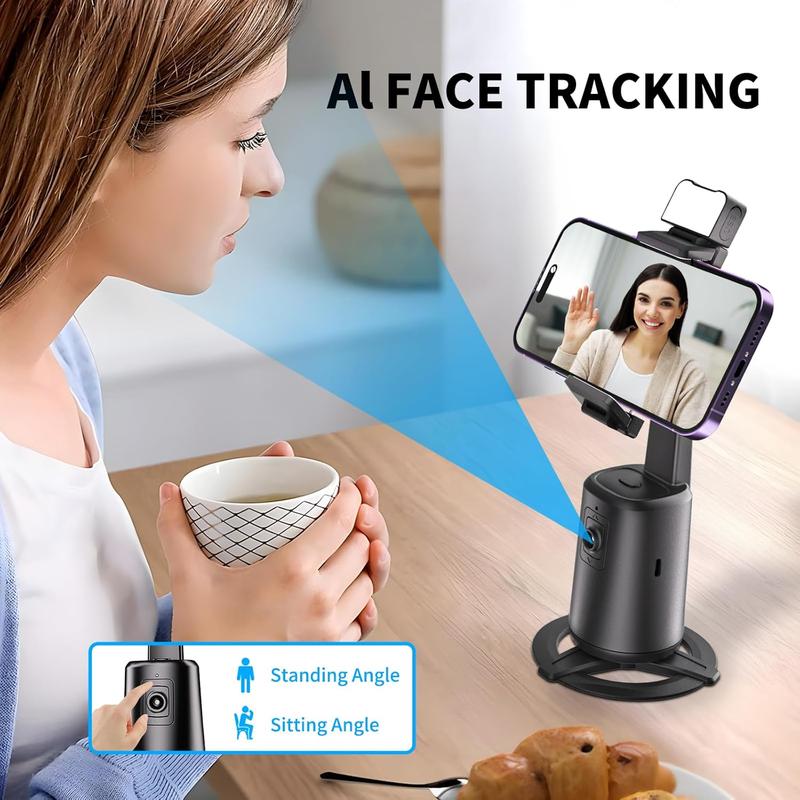 360° Rotating Auto Face Tracking Phone Holder,Auto Tracking Phone,No App Required,1 4-inch Interface,Stand Phone Camera Stand with Remote and Gesture Control,Rechargeable Smart Shooting Stand for Live Video Recording,Built-in Rechargeable Battery