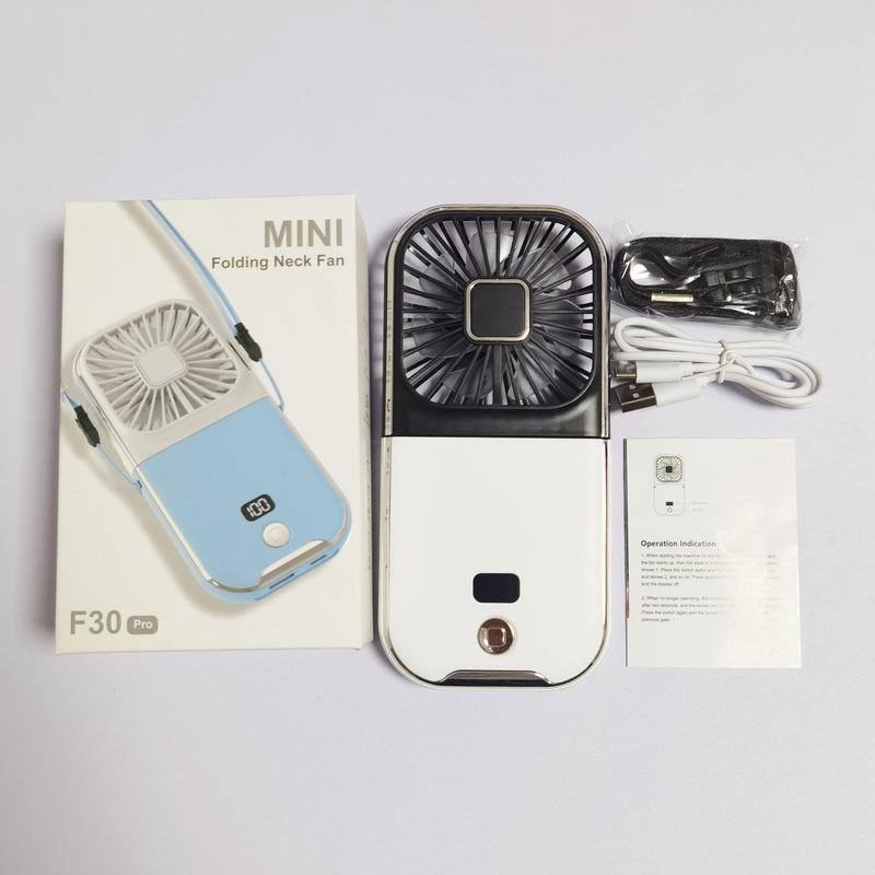 Hanging Neck Fan for Summer, 1 Count USB Charging Personal Fan with Power Bank & Phone Holder for iPhone, Digital Display Fan