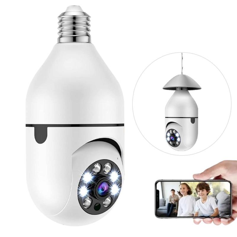 E27 Light Bulb Camera, 360° Rotatable Wireless Security Camera, Motion-Detection Full Color Night Vision Loop Recording Security Camera for Home