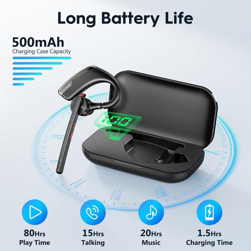 New Bee Driver Bluetooth Headset: Dual microphone noise reduction and V5.2 connectivity, enjoy 80 hours of playback time, 500mAh charging box - suitable for office and driving, as well as truck drivers