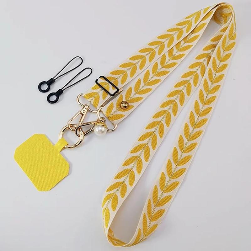 Fashionable Leaf Print Pattern Phone Lanyard, Adjustable Phone Strap with Faux Pearl Decor Pendant, Mobile Phone Decoration Accessories for Women & Girls