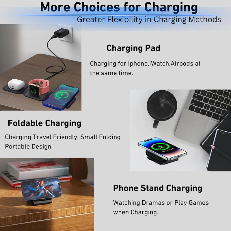 Charging Station for Apple Multiple Devices - 3 in 1 Foldable Magnetic Wireless Charger Dock - Travel Charging Pad for iPhone 15 14 13 12 Pro Max Plus Watch & Airpods, christmas gift ideas Black Friday Deals tiktok shop store