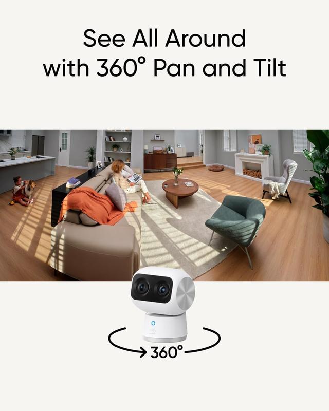 eufy Security Indoor Camera S350, Dual Camera, 4K UHD Security Camera with 8x Zoom and 360° PTZ, People Pet AI, Ideal for Baby Monitor Pet Camera Home Security, Dual Band Wi-Fi 6, Plug and Play