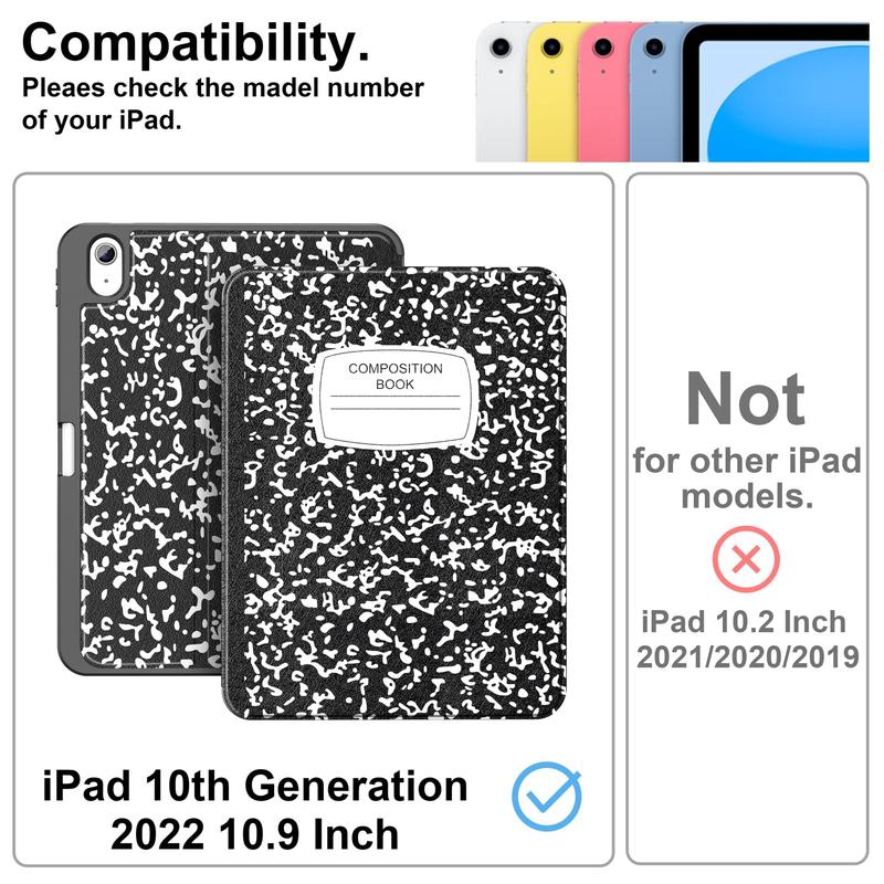 Case for ipad 10th Generation 10.9 Inch 2022 with Pencil Holder-[Multi Viewing Angles+Auto Wake Sleep], Premium Folio Stand Case with Soft TPU Back Cover for iPad 10th Gen 2022-Book