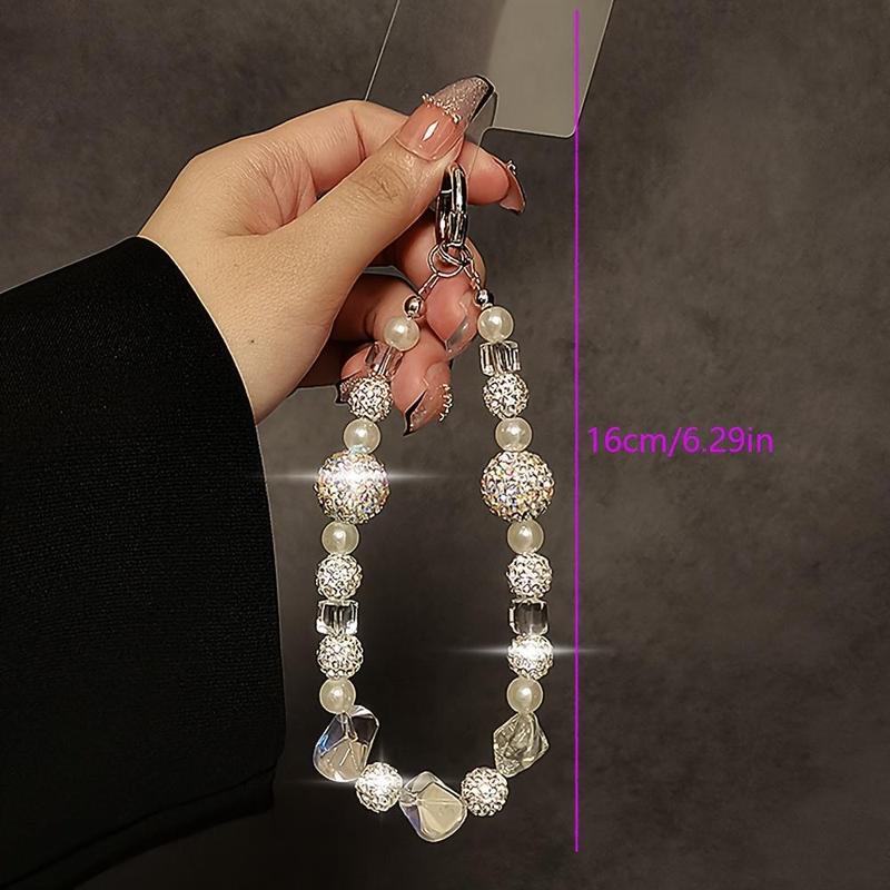 Luxury Rhinestone & Faux Pearl Decor Phone Chain, Fashionable Short Phone Lanyard, Phone Strap for Women & Girls, Phone Accessories