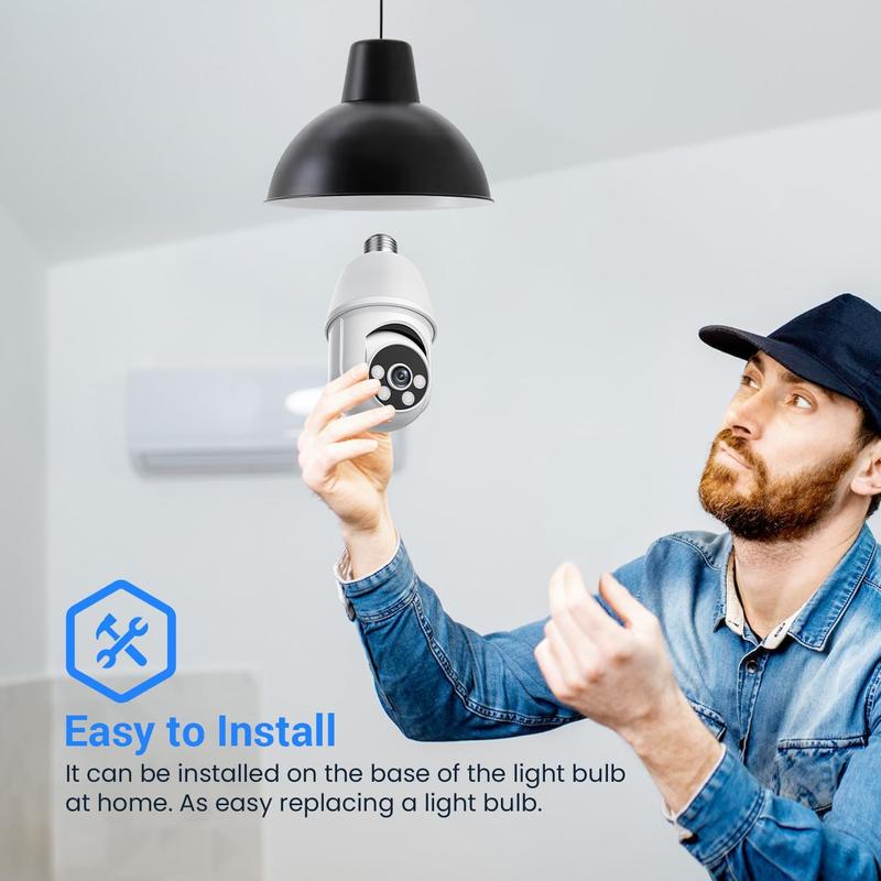 1080P Light Bulb Security Camera with Motion-Activated LED Lights, 2.4GHz WiFi, Motion Detection and Alarm, Two-Way Talk, Color Night Vision, Human Detection for Indoor Outdoor Home Security