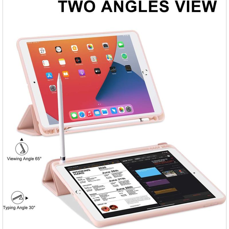 for iPad 9th 8th 7th Generation Case (2021 2020 2019) iPad 10.2-Inch Case with Pencil Holder [Sleep Wake] Slim Soft TPU Back Stand Protective Cover Cases(Light Pink)