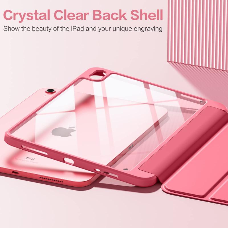 Case Compatible with iPad 10th Generation 2022 10.9 Inch with Pencil Holder, Slim Protective Cover with Clear Back Shell for iPad 10th Gen A2696 A2757 A2777, Auto Wake Sleep, Watermelon Pink