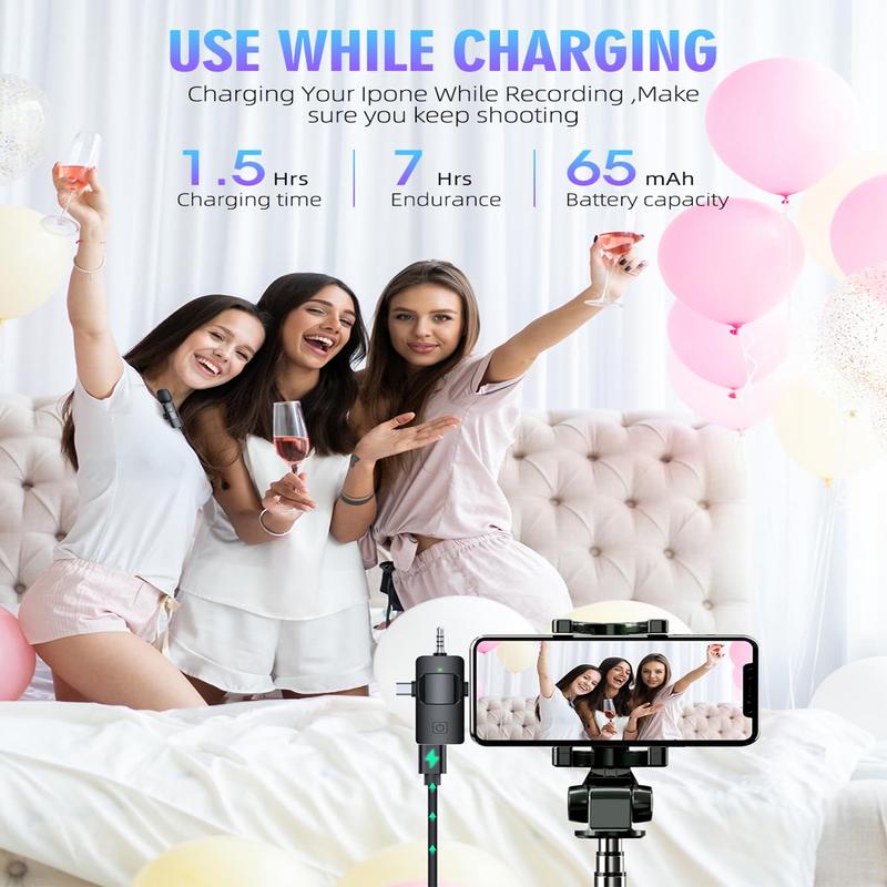 3 in 1 Wireless Lavalier Microphones for iPhone, Smartphone,iPad, Android, Camera, USB-C  Clear Audio Microphone, 7-Hour Battery, Mini Microphone with Noise Reduction for Video Recording, Vlog