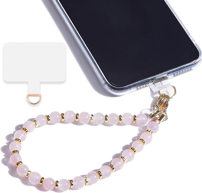 Marble Beaded iPhone Wrist Strap with Tether Tab - Rose Quartz - Smartphone, Accessories