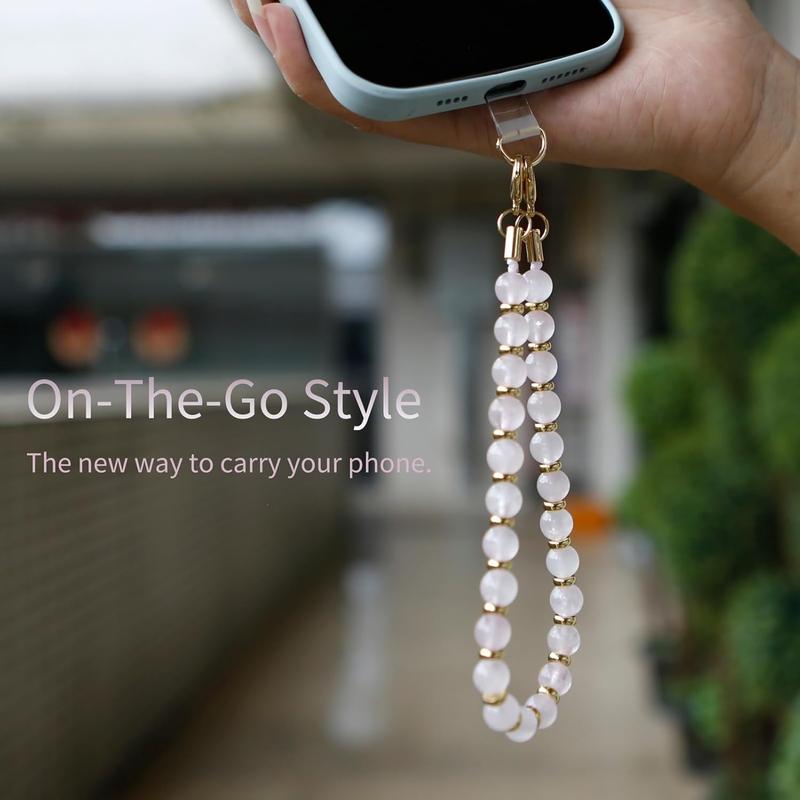 Marble Beaded iPhone Wrist Strap with Tether Tab - Rose Quartz - Smartphone, Accessories