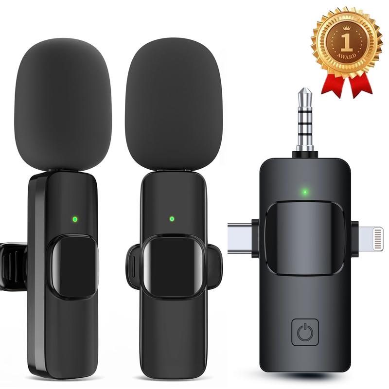 3 in 1 Wireless Lavalier Microphones for iPhone, Smartphone,iPad, Android, Camera, USB-C  Clear Audio Microphone, 7-Hour Battery, Mini Microphone with Noise Reduction for Video Recording, Vlog