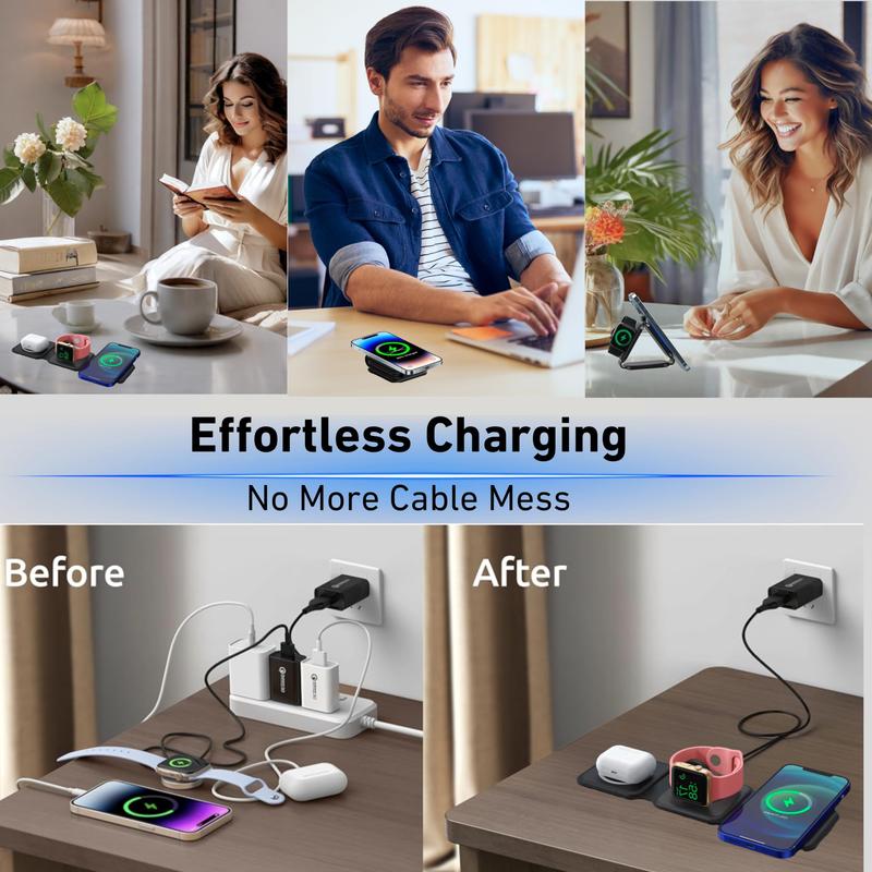 Charging Station for Apple Multiple Devices - 3 in 1 Foldable Magnetic Wireless Charger Dock - Travel Charging Pad for iPhone 15 14 13 12 Pro Max Plus Watch & Airpods, christmas gift ideas Black Friday Deals tiktok shop store