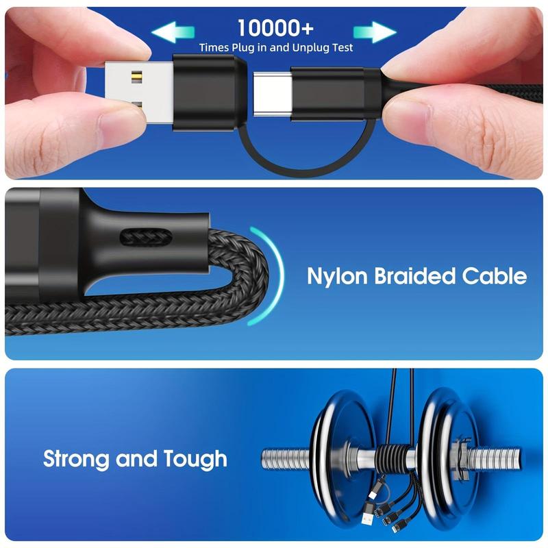 USB 5 In 1 A C to L C M Fast Charging Cable, 3.94ft 120cm 47.24inch Durable Charging Cable, Multifunctional Charger Cable for Home Car Office Use