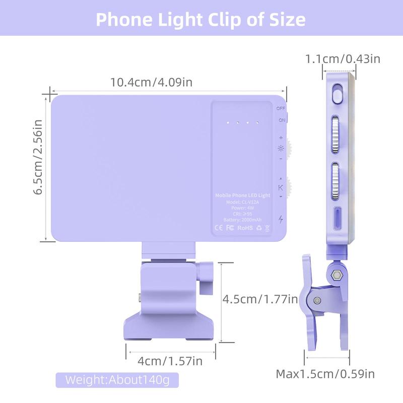 Portable LED Smartphone Fill Light, 1 Set Rechargeable LED Selfie Light with Front Clip, LED Video Light with 3 Light Modes, LED Light, Professional Camera Accessories, Cellphone Accessories, Selfie Lamp