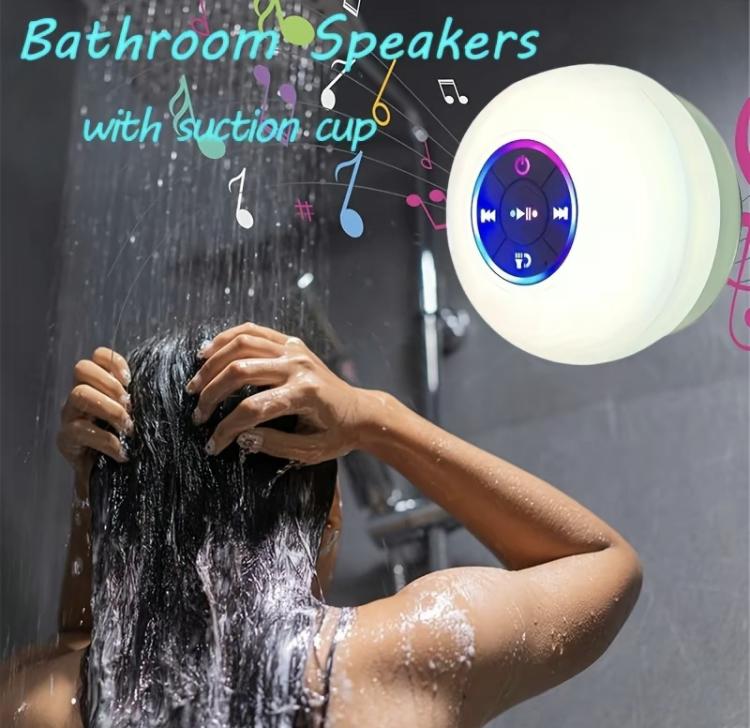 Mini Bluetooth Shower Speakers, Wireless Speaker with Suction Cup, lP67 Waterproof Speaker with LED Light, Pairs Easily to Phones, Tablets, Computer,for Parties, Bathroom, Travel, Home And Outdoors,Halloween Thanksgiving Christmas New Year Gifts