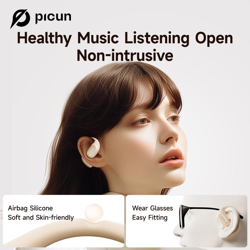 [Festive Beats, Festive Savings]Picun H1 Lightweight Earbud Audio Headset, Open-Ear Sport Wireless, CVC, HD Microphone for Hands-Free Calls, Electronic Touch Control, Ideal for Cycling, Running & Workouts Headphone