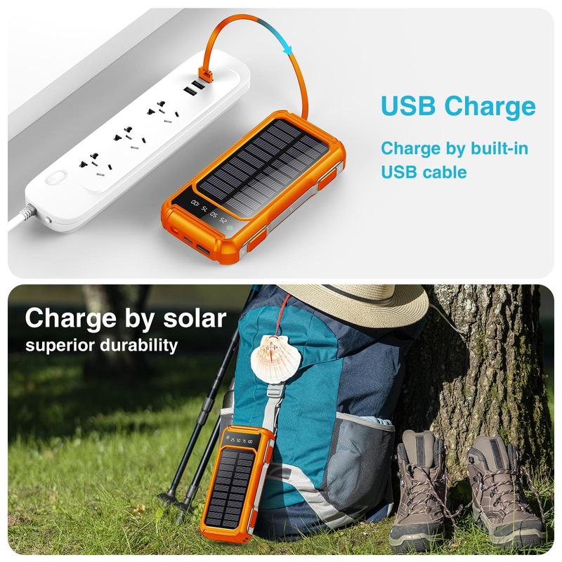 Solar Powered Portable Phone Charger Power Bank, 1 Count 15000mAh Solar Charger with USB C Input, Solar Power Bank, Portable Phone Charger for iPhone Samsung Google