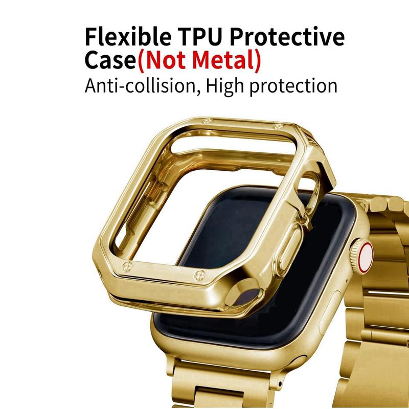 Stainless Steel Watch Band & TPU Cover Set, 1 Set Smart Watch Link Bracelet Band & Case, Smartwatch Band & Case for iWatch 9 8 7 6 5 4 3 2 1 SE