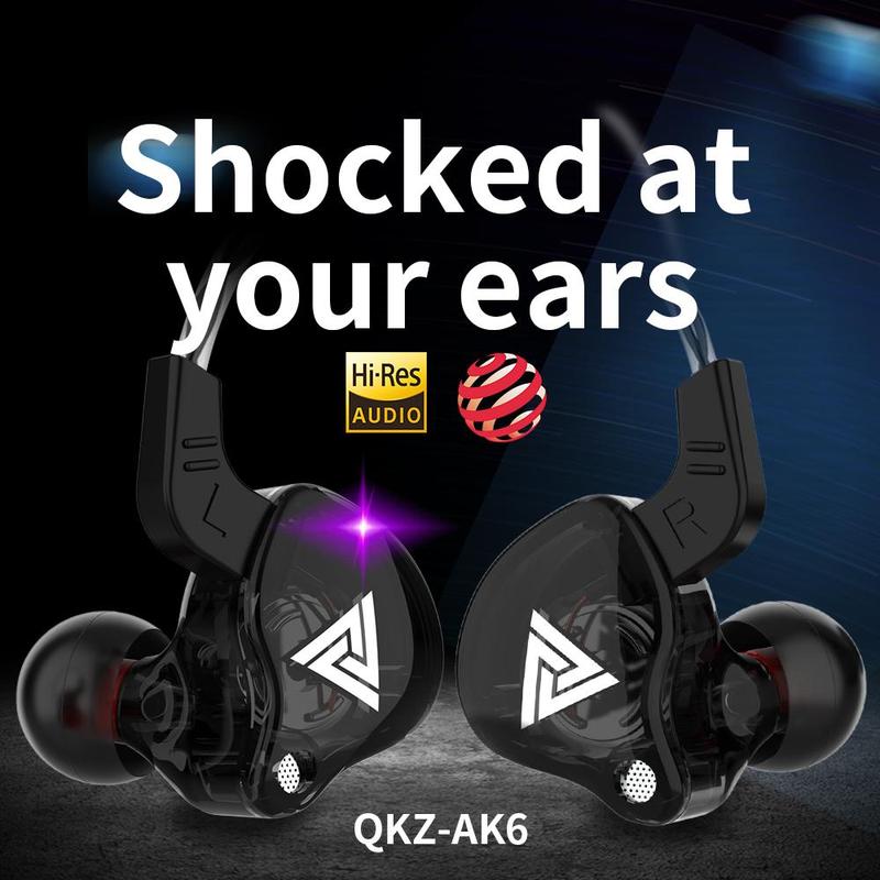 QKZ AK6 Portable Wired In-Ear Earphone,   Wired Headphones With Mic, HiFi Subwoofer   Noise Cancelling Wired Earphones for Game   Sports, 3D Stereo Sound Headphones For Gym   & Sports & Game, Headphones 8D Audio,   Electronic Audio Earbud